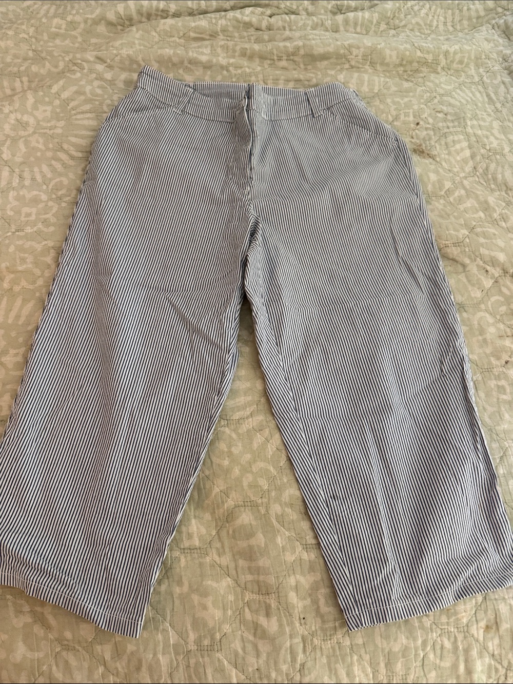 Karen Kane Blue and White Striped Capris